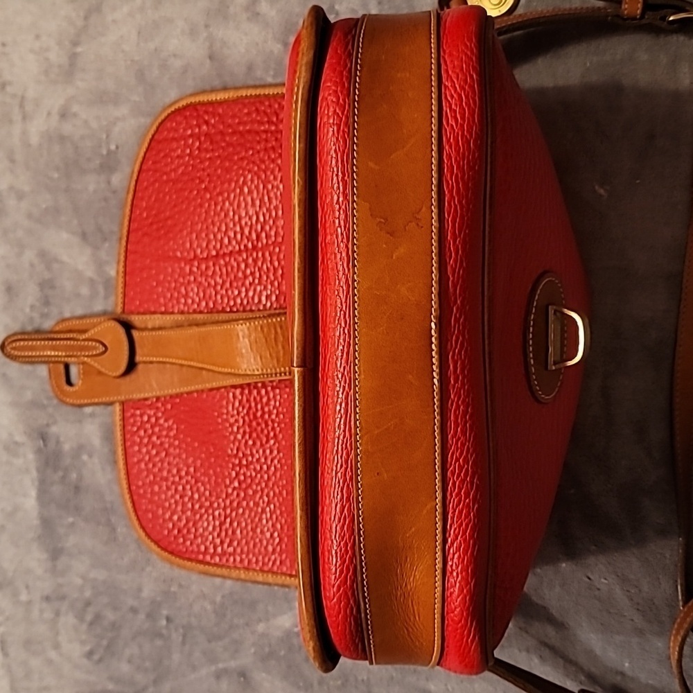 0463. EUC ~ Dooney and Bourke ~ Red Leather Equestrian Over Under Shoulder Bag ~ - Picture 13 of 14